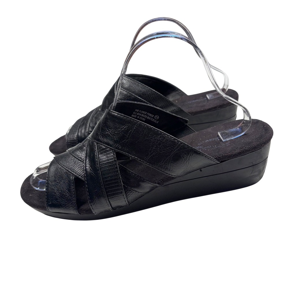 Aerosoles Flower Power Wedge Sandals 10M Black Criss Cross Straps Platform Slide